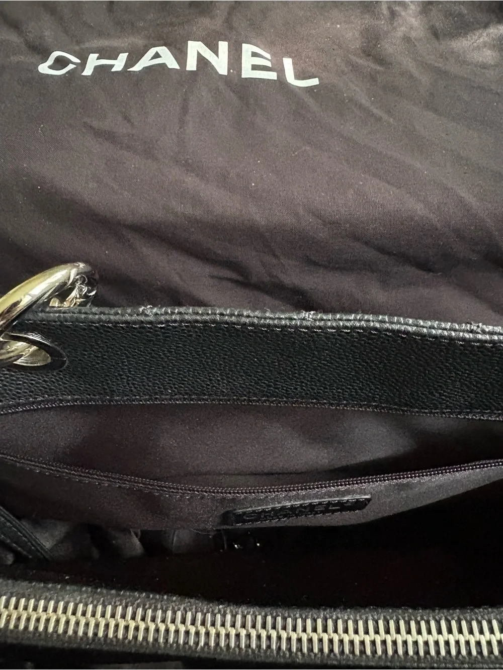 CHANEL Black Quilted Caviar Leather Tote with Silver Chain Handles